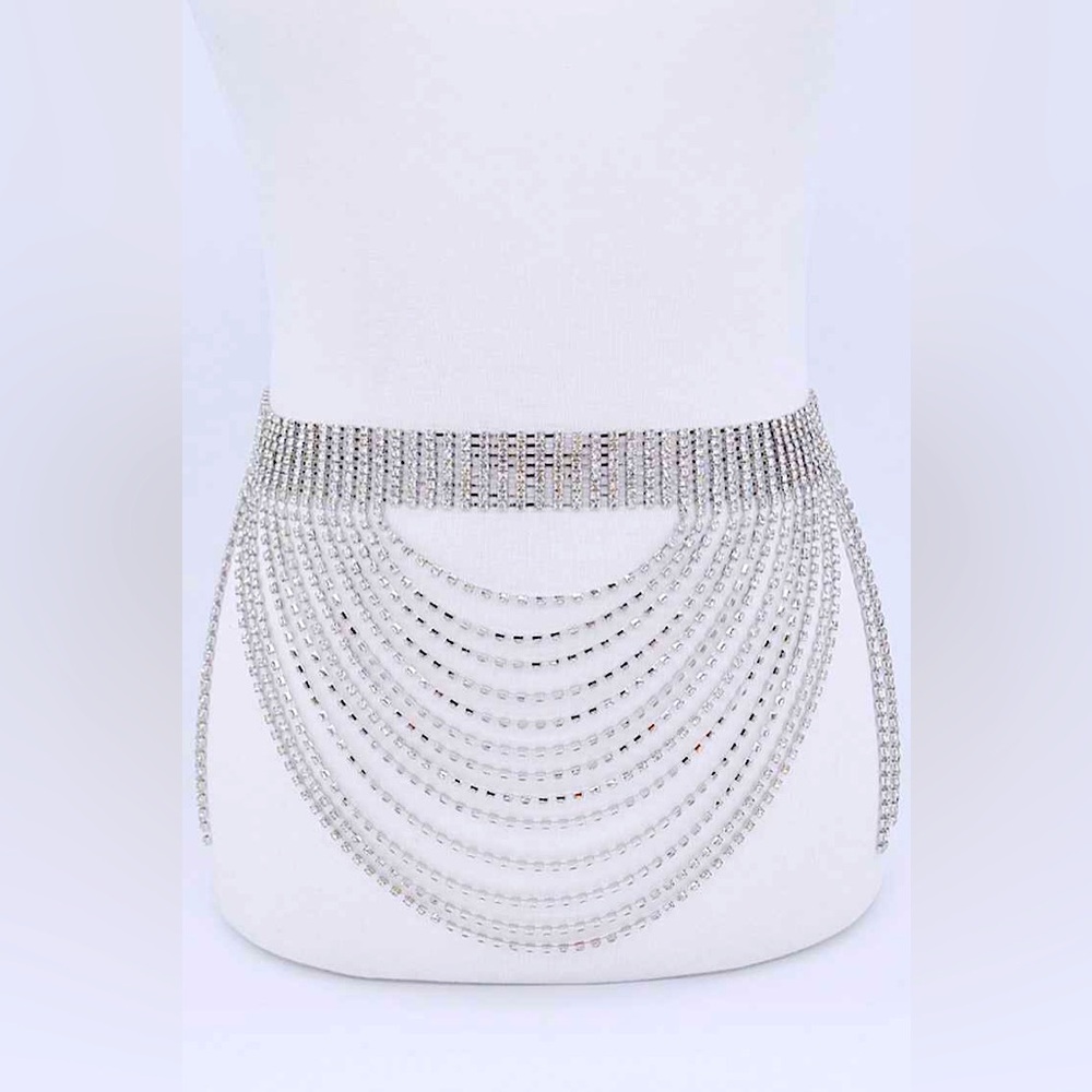Rhinestone Chain Layered Statement Belt